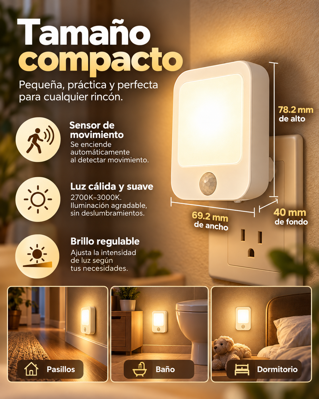 Luz Nocturna Inteligente con Sensor de Movimiento
